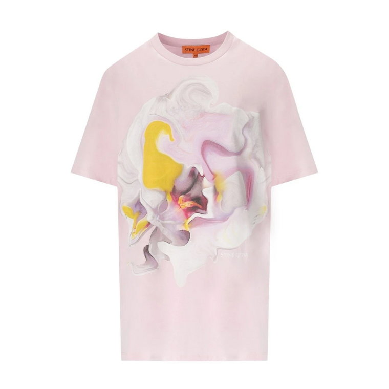 Kwiatowy Różowy T-shirt z Bawełny Stine Goya