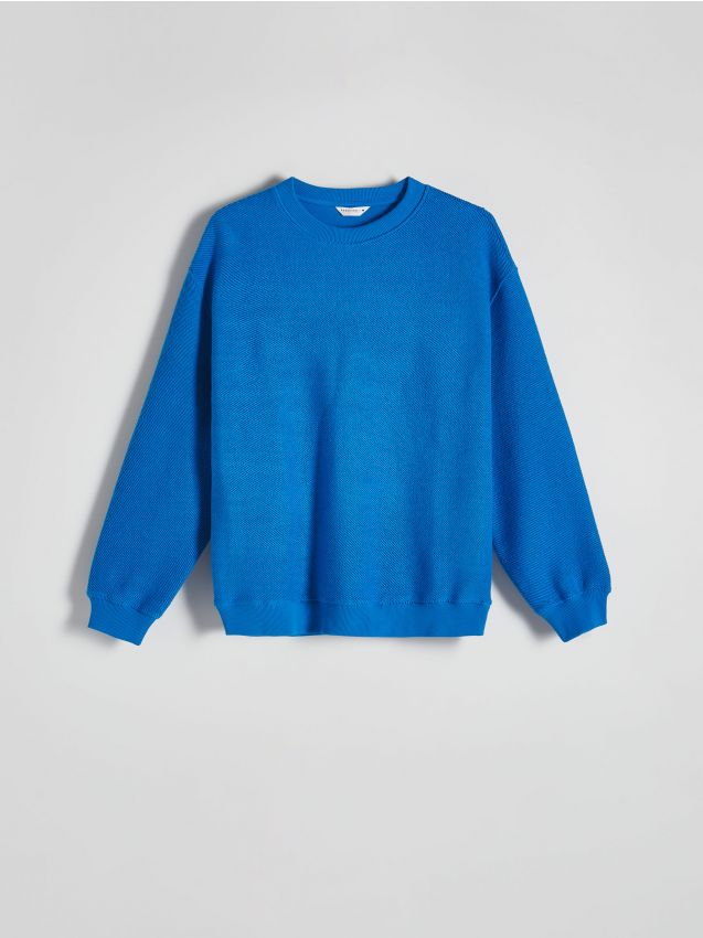 Reserved - Bluza ze strukturalnej dzianiny - niebieski