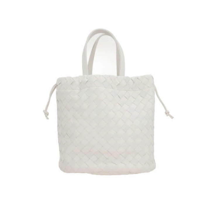 Biała skórzana torba typu Bucket z motywem Intrecciato Bottega Veneta