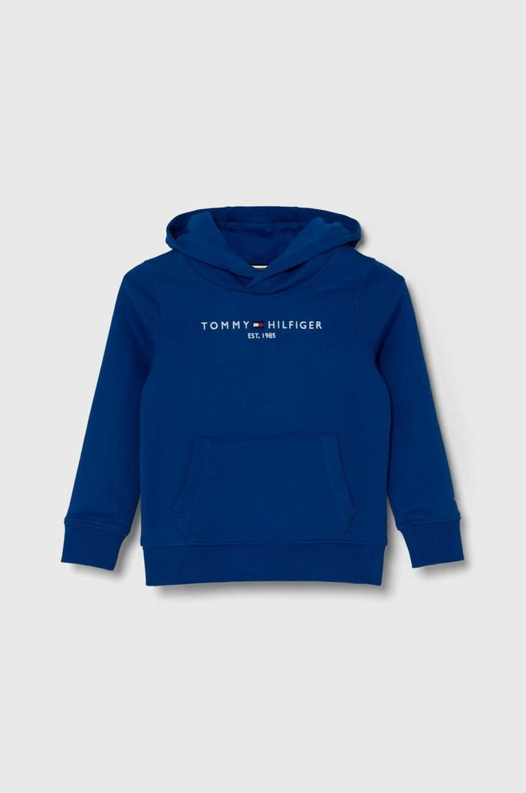 Tommy Hilfiger bluza bawełniana dziecięca kolor niebieski z kapturem z aplikacją