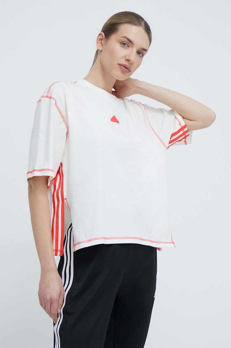 adidas t-shirt bawełniany damski kolor beżowy IS0874
