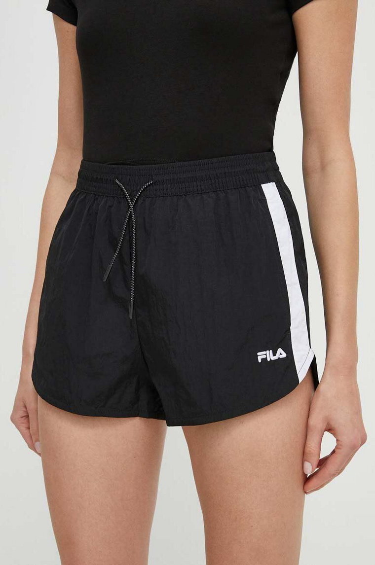 Fila szorty Limassol damskie kolor czarny wzorzyste high waist FAW0775