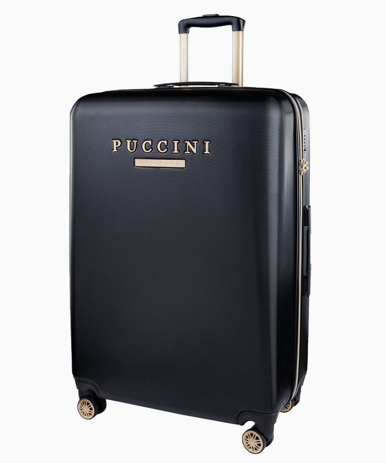 PUCCINI Duża czarna walizka z eleganckim napisem