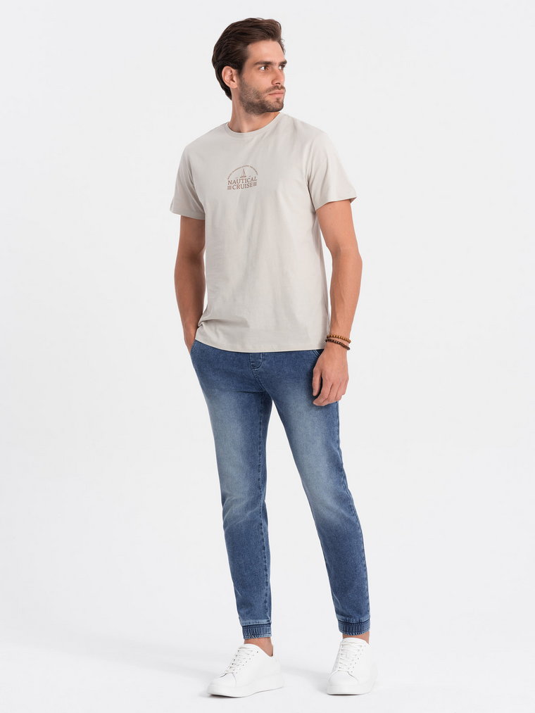 Spodnie męskie marmurkowe jeansowe JOGGERY - jasnoniebieskie V2 OM-PADJ-0133