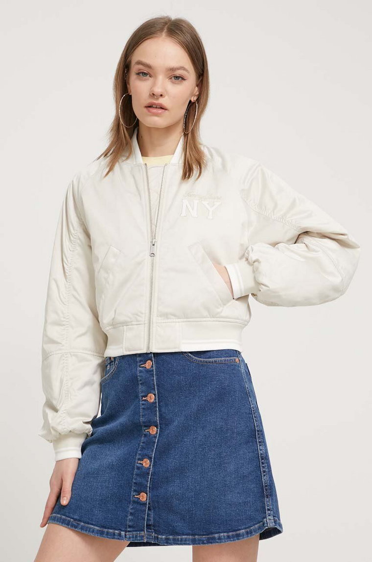 Tommy Jeans kurtka bomber damski kolor beżowy zimowa oversize