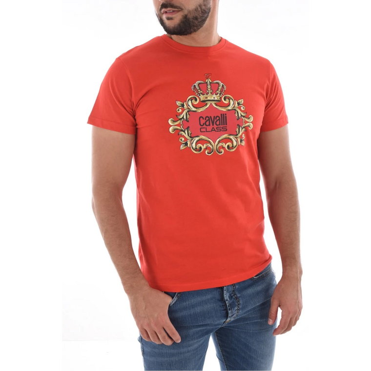 Czerwony T-shirt z logo 100% bawełny Cavalli Class