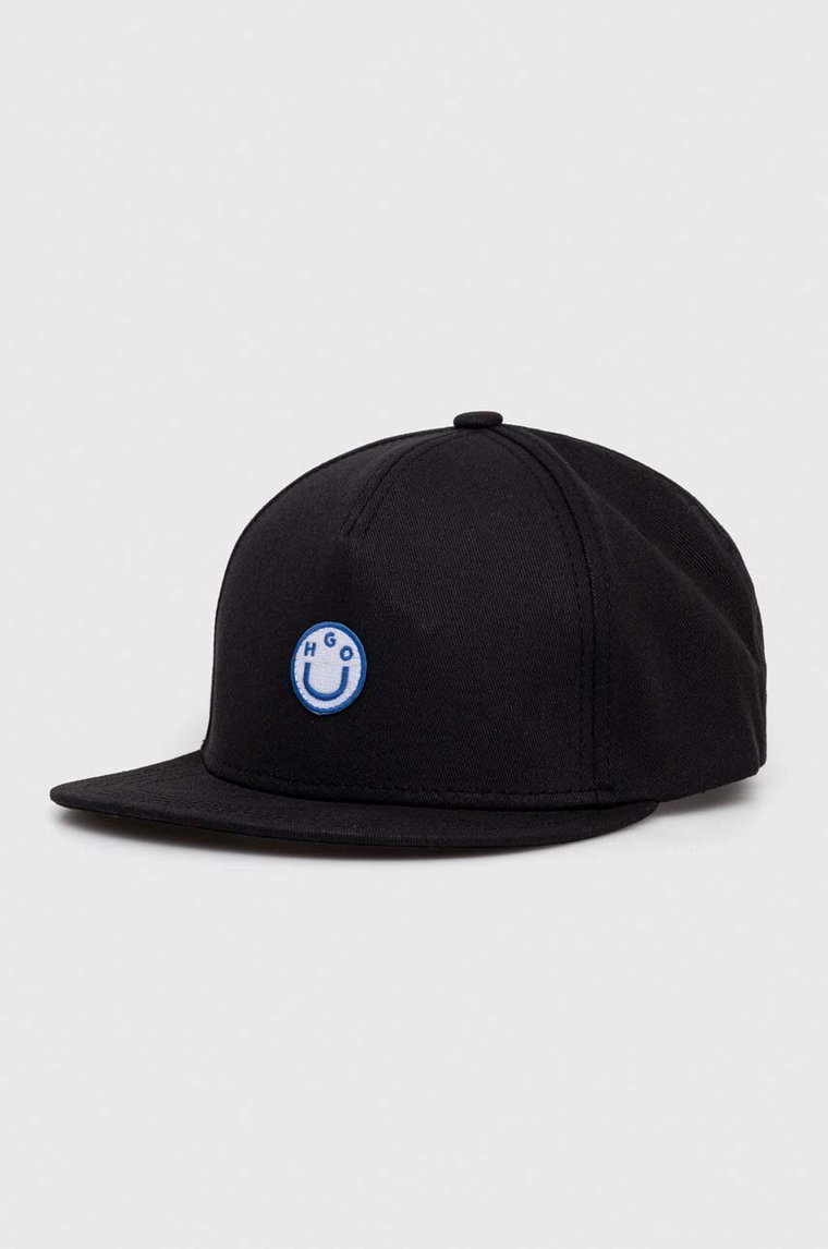 Hugo Blue czapka z daszkiem bawełniana kolor czarny z aplikacją 50522281