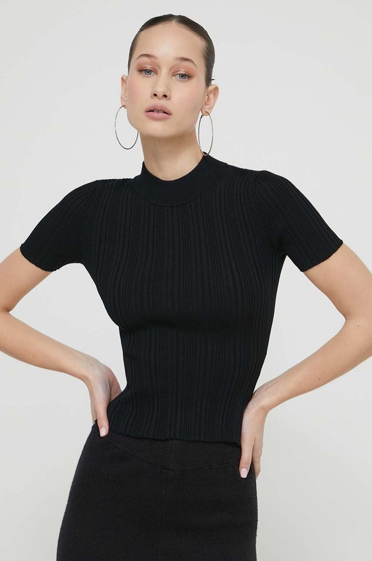 HUGO sweter damski kolor czarny lekki z półgolfem