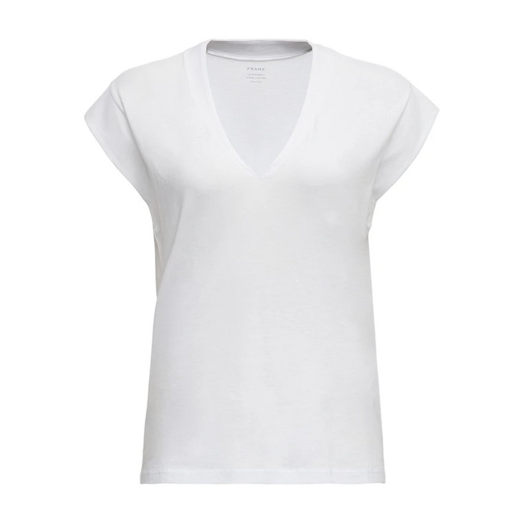 Biała T-shirt z dekoltem V z bawełny Krótkie rękawy Frame