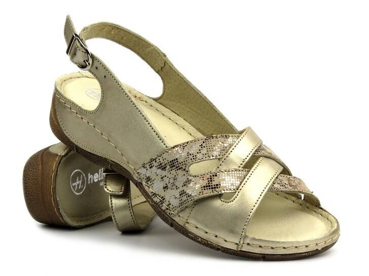 Skórzane sandały damskie - HELIOS Komfort 134, złote