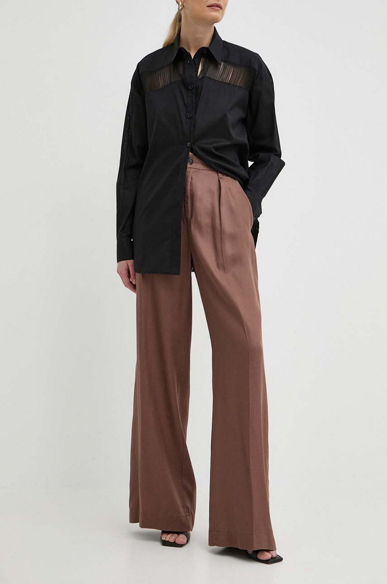Pinko spodnie damskie kolor brązowy proste high waist 102890 A1JI