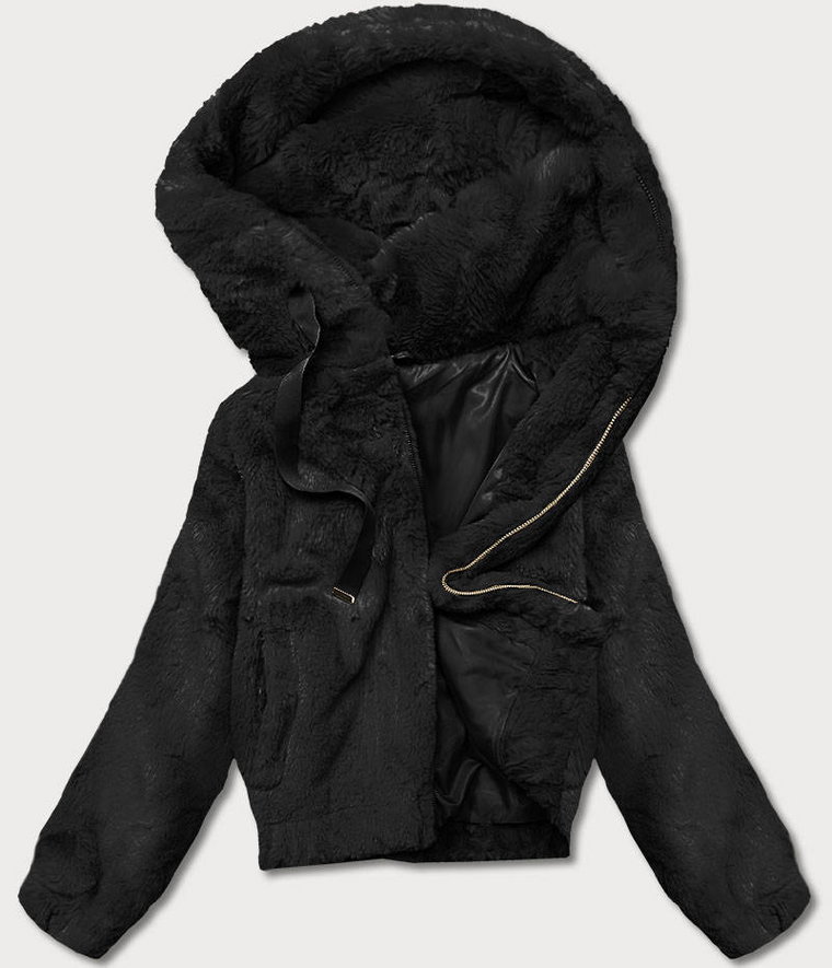 Krótka kurtka damska futro czarna (R8050-1)