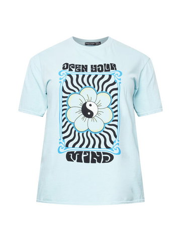 Nasty Gal Plus Koszulka 'Open Your Mind'  błękitny / jasnoniebieski / czarny / biały