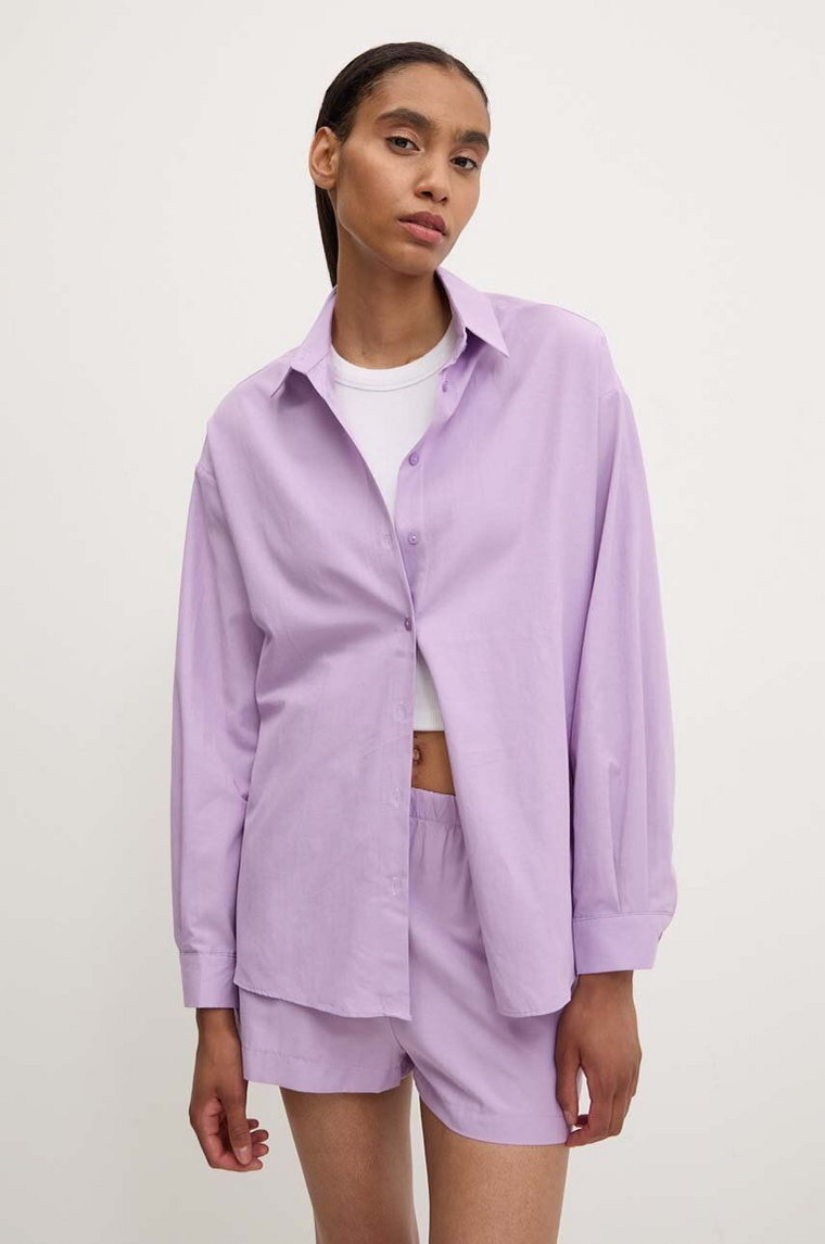 Answear Lab koszula i szorty bawełniane kolor fioletowy