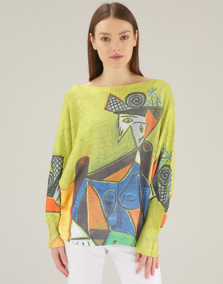 SWETER Z KOLOROWYM NADRUKIEM 225-9066-5 LIMON