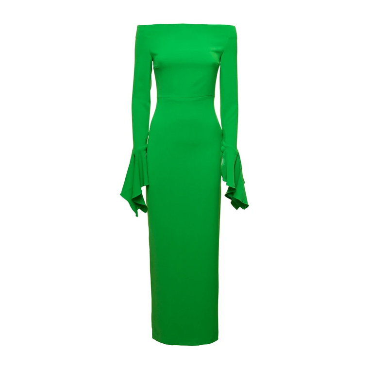 Zielona Sukienka Maxi z Rękawami z Volantem Solace London