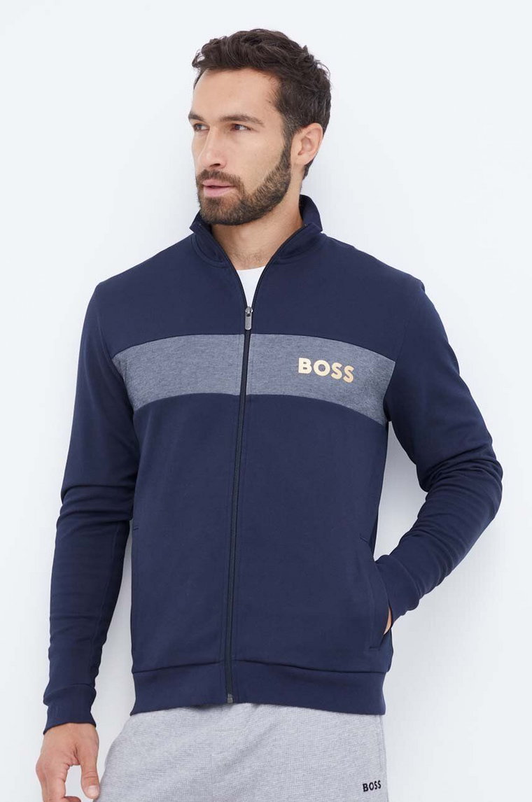 BOSS bluza lounge kolor granatowy z nadrukiem