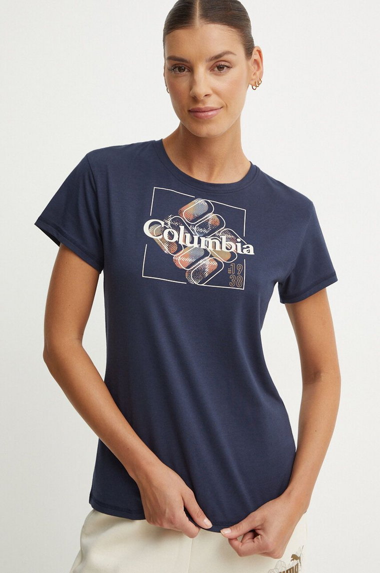 Columbia t-shirt sportowy Sun Trek SS Graphic kolor granatowy