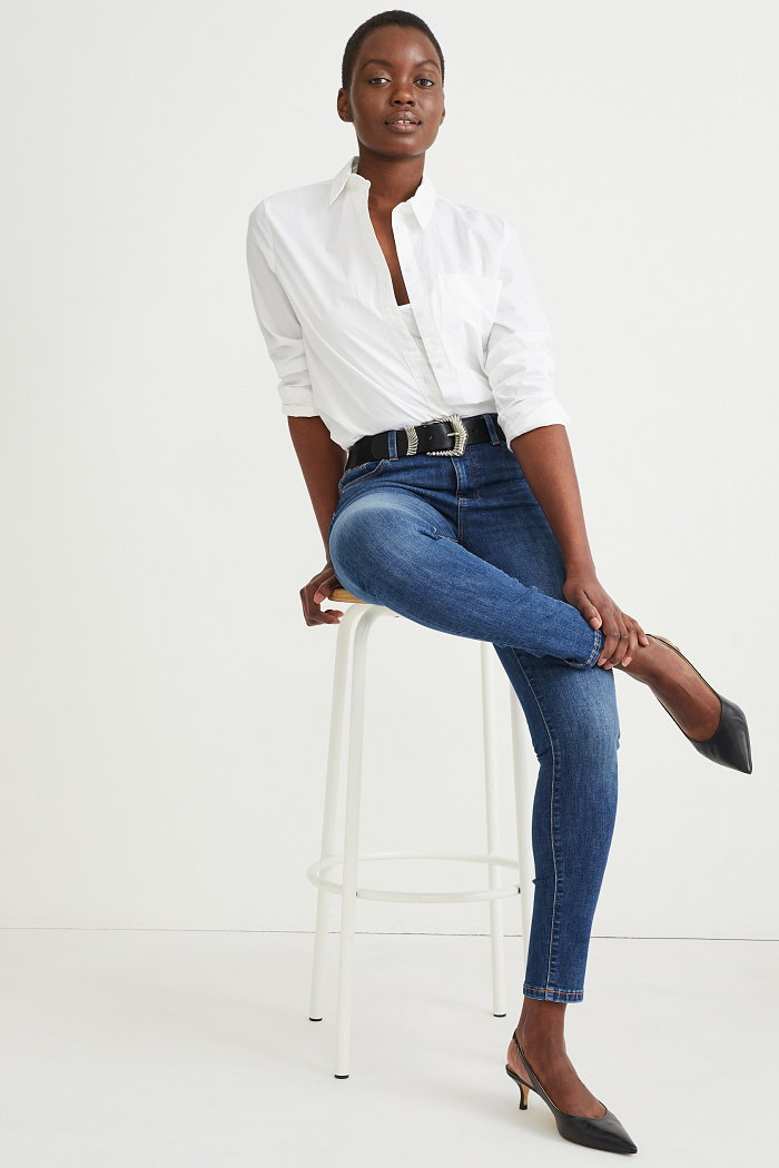 C&A Skinny jeans-średni stan-LYCRA, Niebieski, Rozmiar: 42 długi