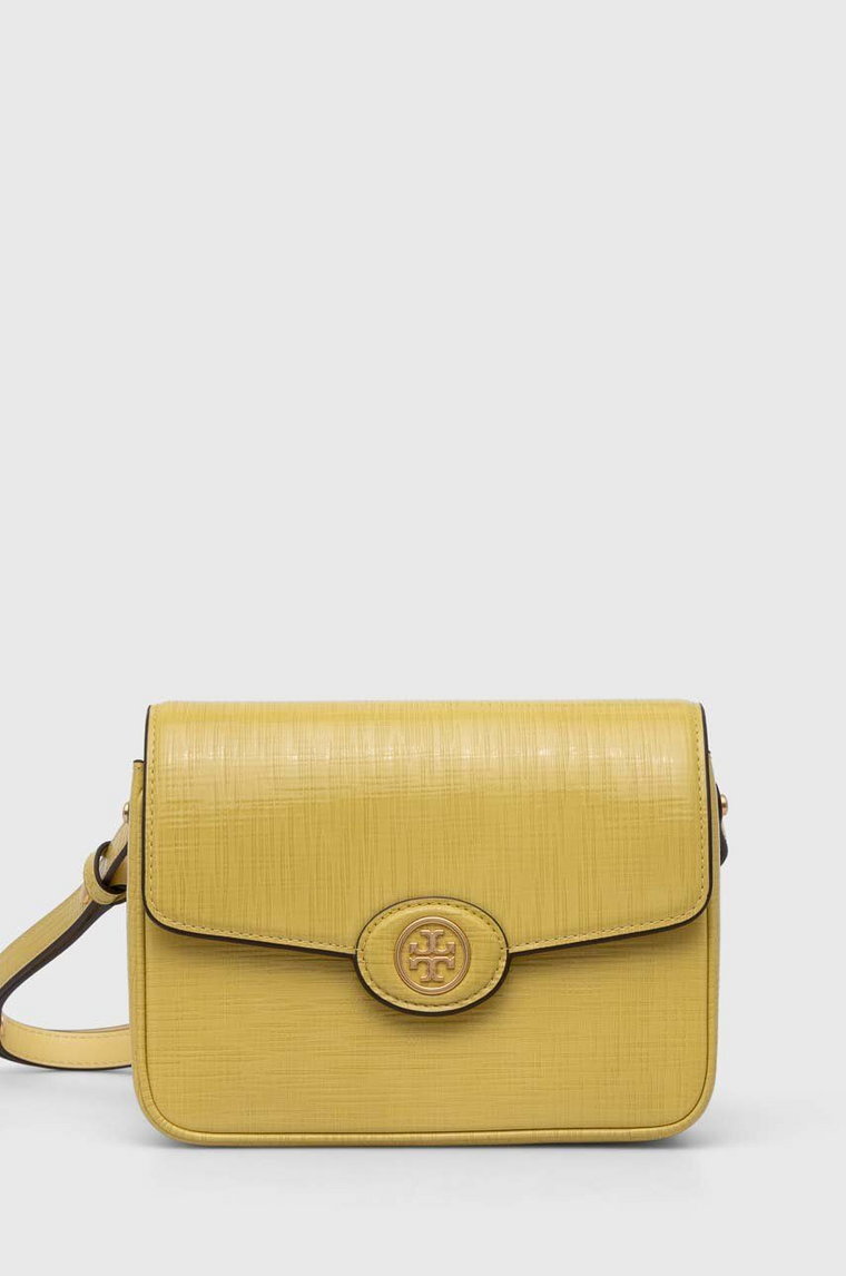 Tory Burch torebka skórzana Robinson Crosshatched kolor żółty 154731.700