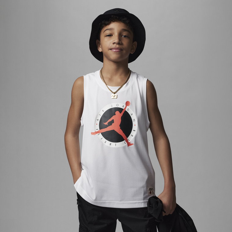 Koszulka bez rękawów dla dużych dzieci Dri-FIT Jordan MJ Flight MVP Jersey Tank - Biel