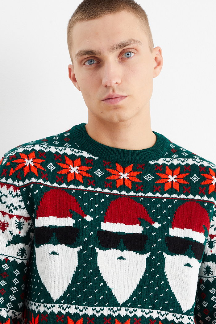 C&A Sweter świąteczny-Mikołaj, Zielony, Rozmiar: S
