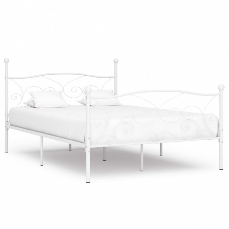 Rama łóżka ze stelażem z listw, biała, metalowa, 140 x 200 cm kod: V-284450