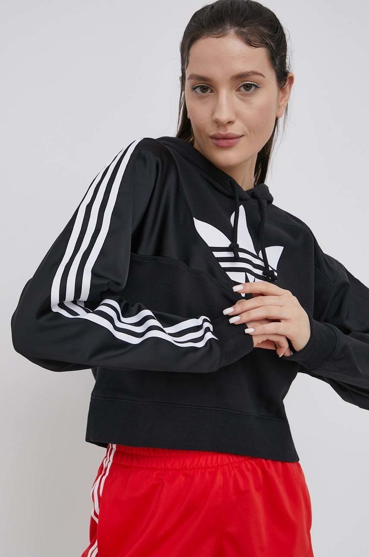 adidas Originals bluza Adicolor HC7050 damska kolor czarny z kapturem z nadrukiem HC7050-BLACK