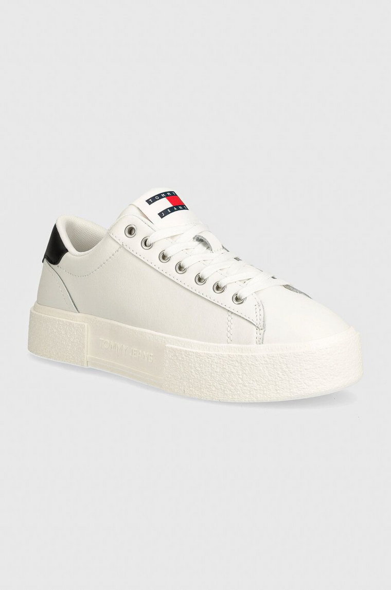 Tommy Jeans sneakersy skórzane TJW FOXING FLATFORM kolor biały EN0EN02567