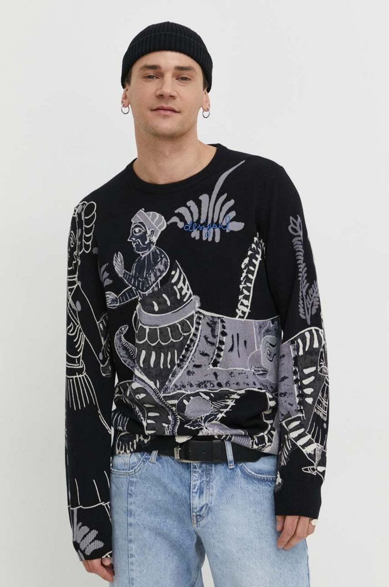 Desigual sweter bawełniany kolor czarny lekki