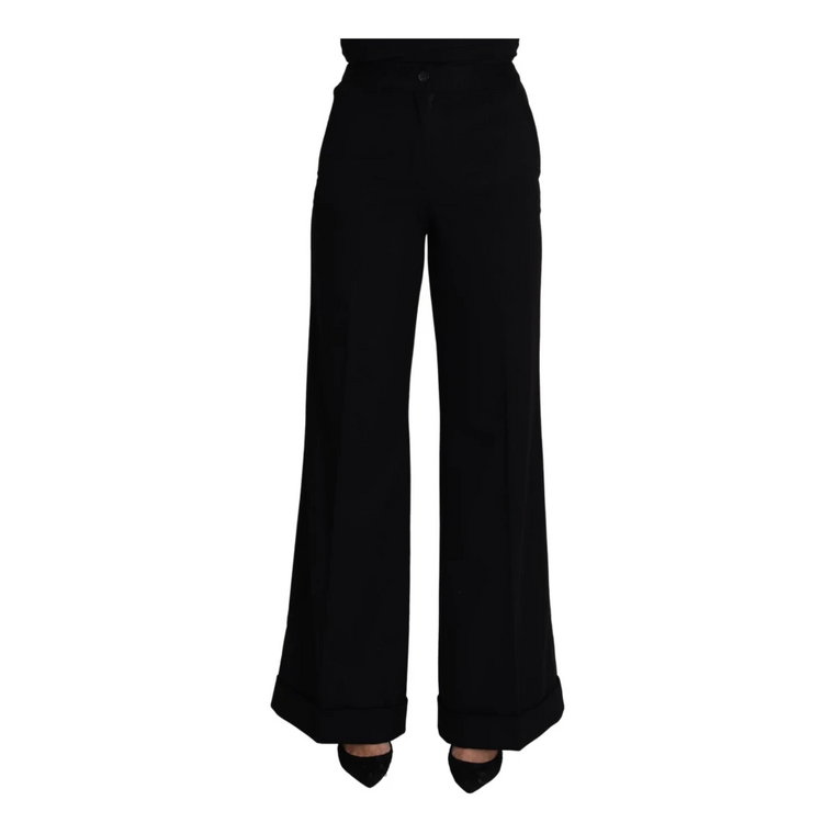 Black Cashmere Wide Leg Women Trouser Pants Dolce & Gabbana