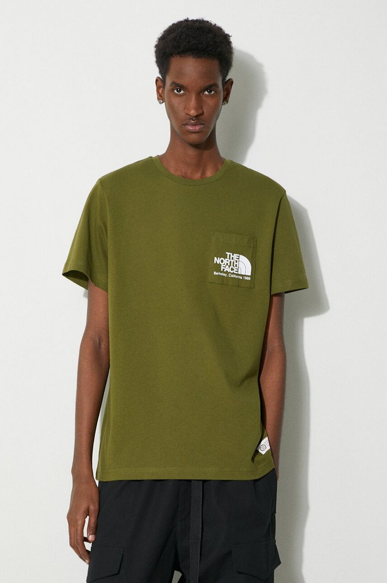 The North Face t-shirt bawełniany M Berkeley California Pocket S/S Tee męski kolor zielony z nadrukiem NF0A87U2PIB1