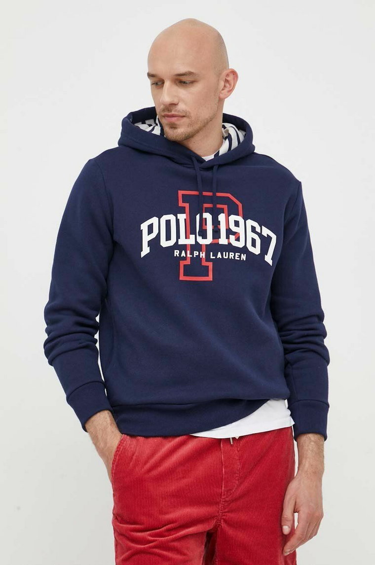 Polo Ralph Lauren bluza męska kolor granatowy z kapturem z nadrukiem