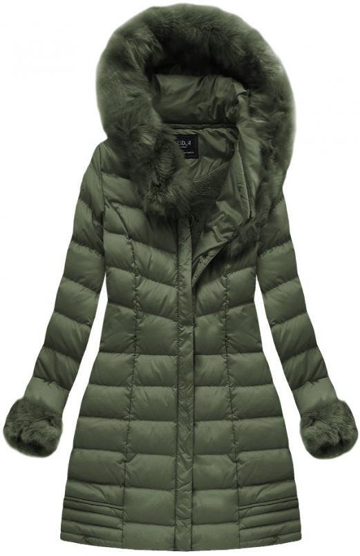 Pikowana kurtka damska zimowa z kapturem khaki (w750-1)