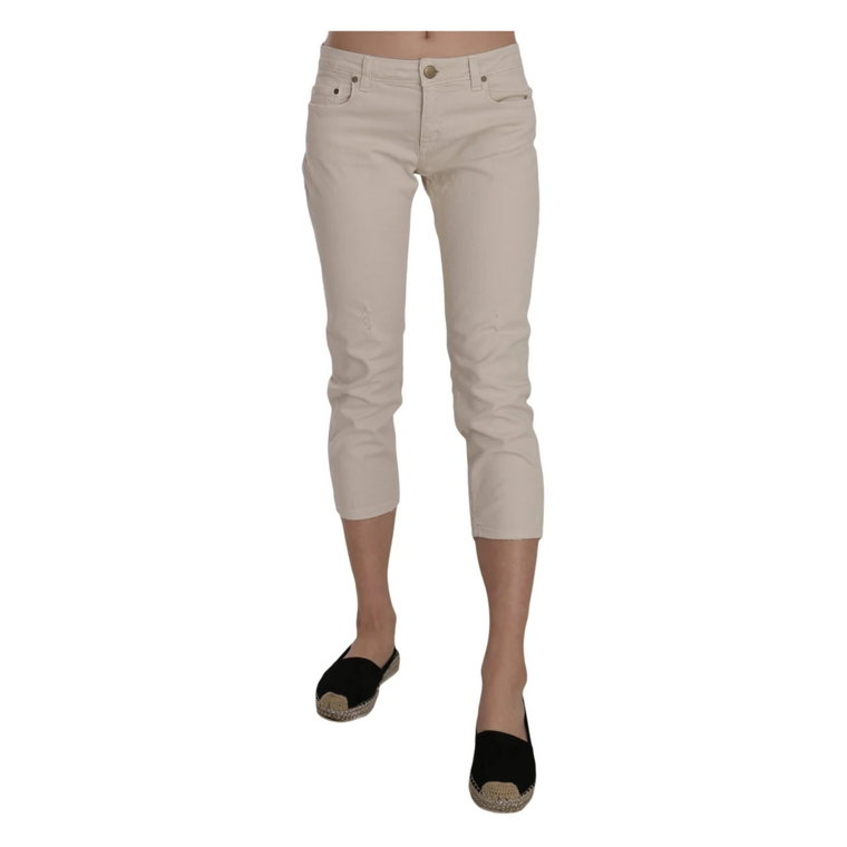 Beige Low-Rise Skinny Cropped Spodnie Dondup