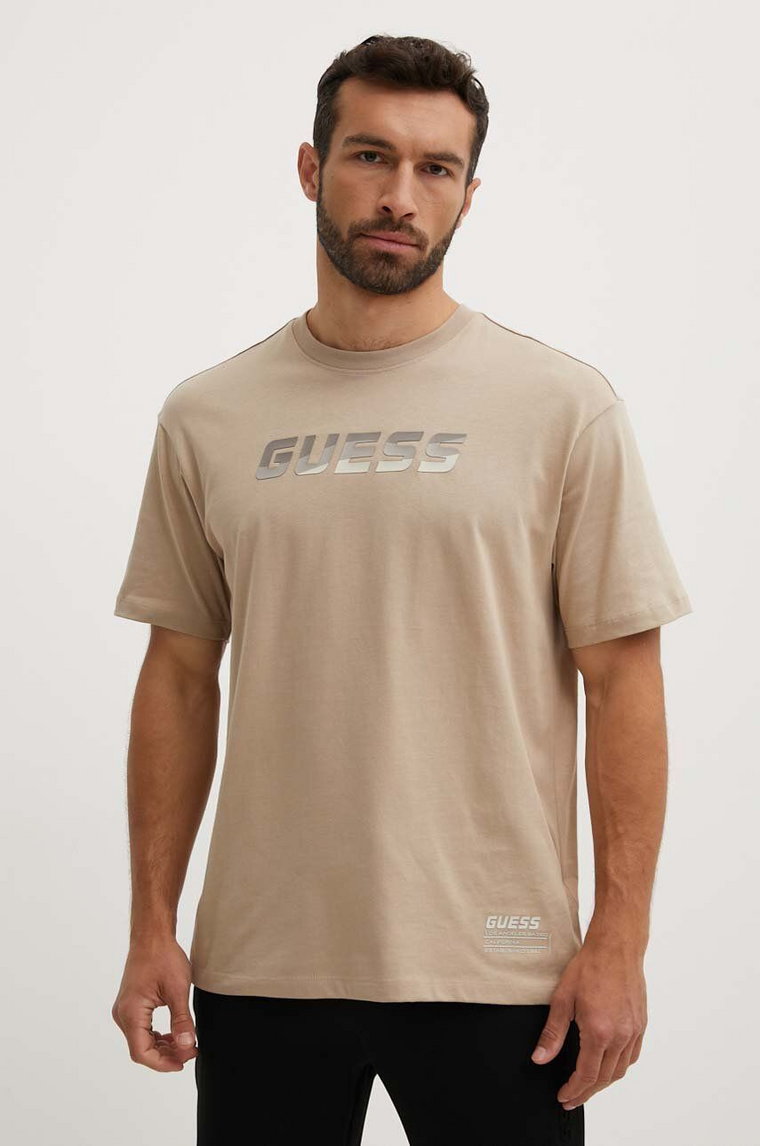 Guess t-shirt bawełniany HOZIER męski kolor beżowy z nadrukiem Z4YI07 I3Z14