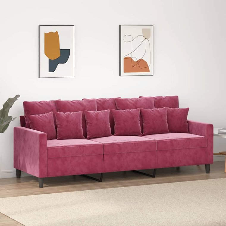 vidaXL Sofa 3-osobowa, winna czerwień, 180 cm, obita aksamitem