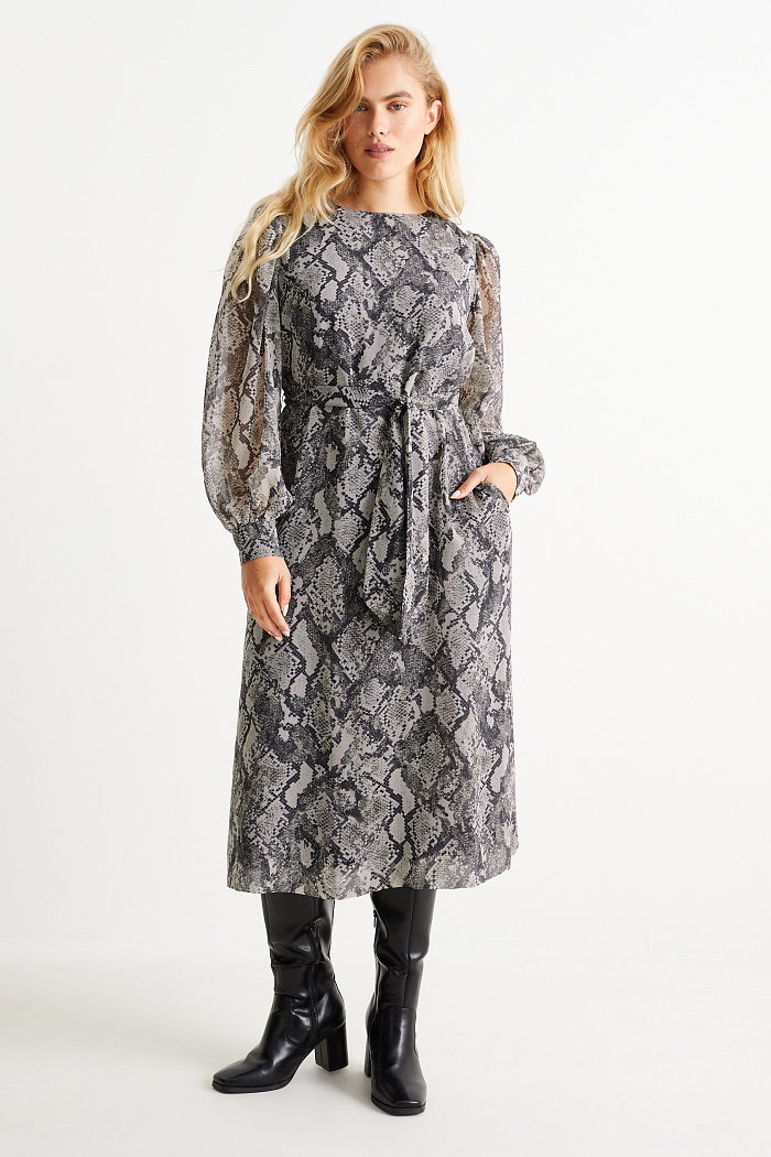 C&A Sukienka z szyfonu-ze wzorem, Szary, Rozmiar: 34