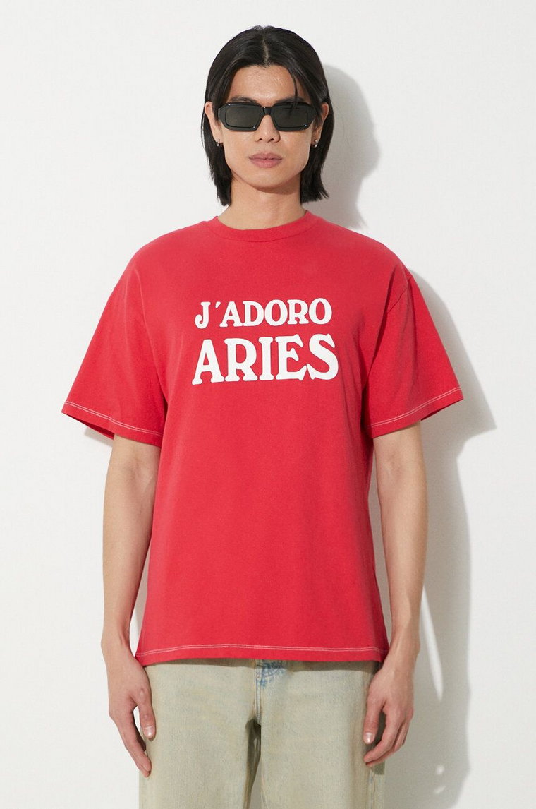 Aries t-shirt bawełniany JAdoro Aries SS Tee kolor czerwony z nadrukiem SUAR60008X