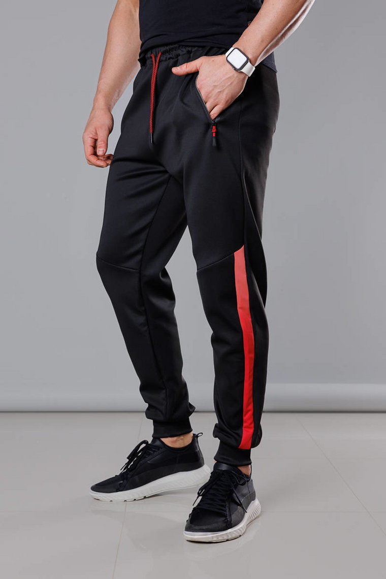 Męskie spodnie dresowe z wstawkami czarny-czerwony (8K172)