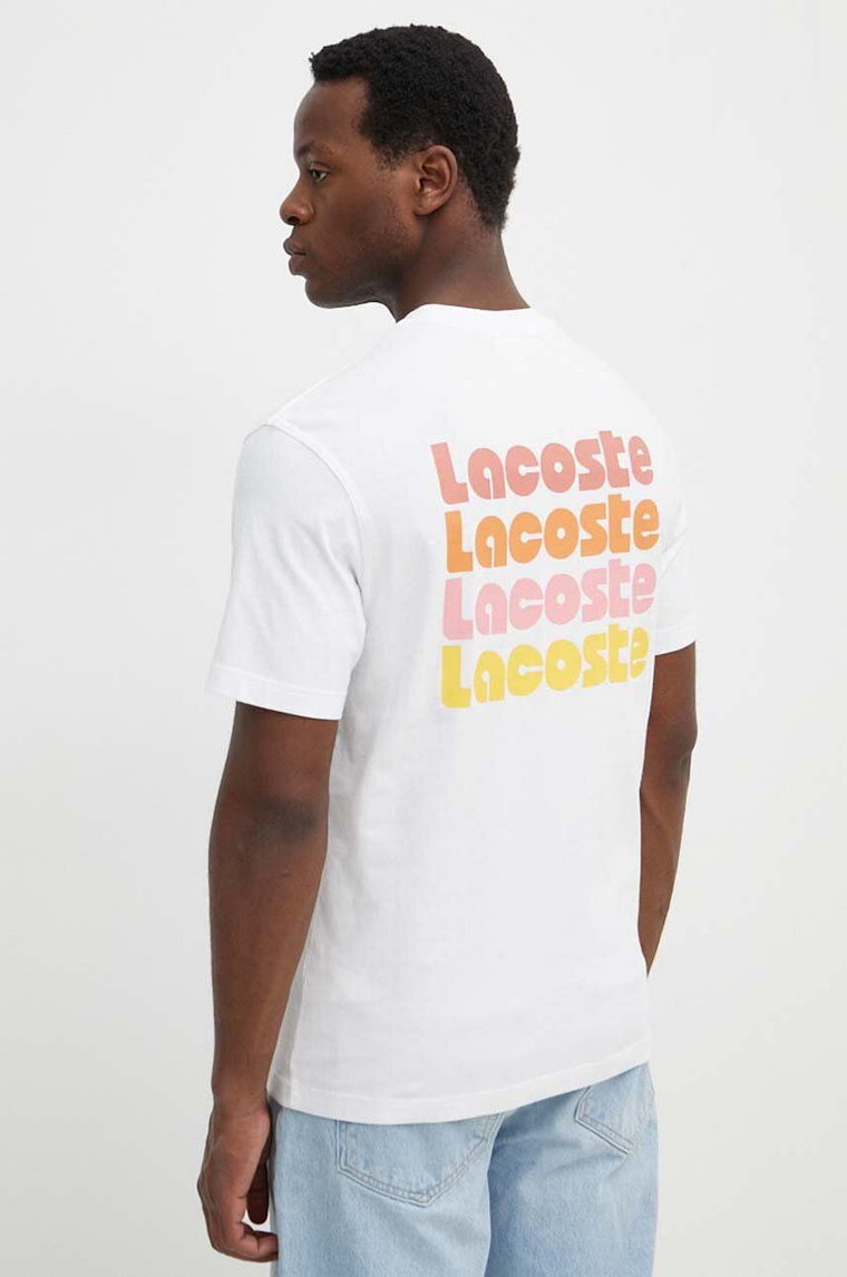 Lacoste t-shirt bawełniany męski kolor biały z nadrukiem