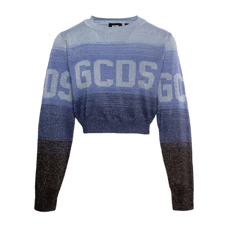Stalowa Niebieska Sweter z Logo w Paski Gcds