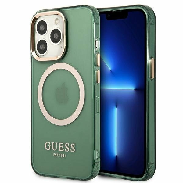 Guess GUHMP13LHTCMA iPhone 13 Pro / 13 6,1" zielony/khaki hard case Gold Outline Translucent MagSafe