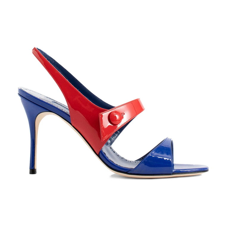 Wielokolorowy Niebiesko-Czerwony Slingback z Guzikami Manolo Blahnik