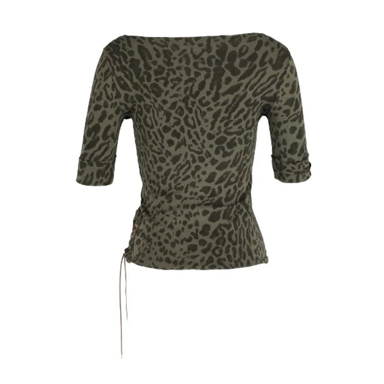 Zielony Bawełniany Top z Wzorem Leoparda Ralph Lauren