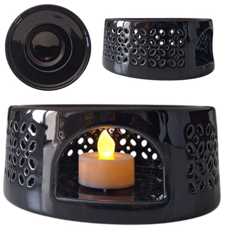 PODGRZEWACZ CERAMICZNY DO DZBNAKA CZAJNIKA NA ŚWIECZKĘ TEA LIGHT CZARNY