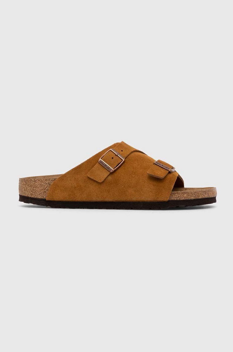 Birkenstock klapki zamszowe Zürich damskie kolor pomarańczowy 1023891