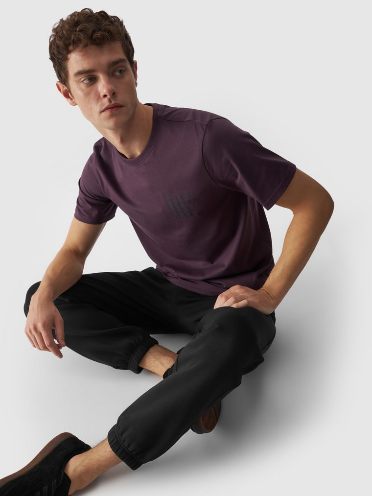 T-shirt z bawełny organicznej z nadrukiem męski - fioletowy