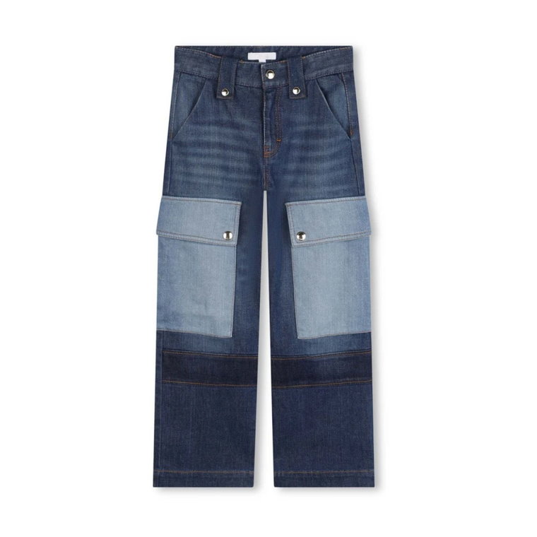 Niebieskie Jeansy Cargo z Patchworkiem Chloé