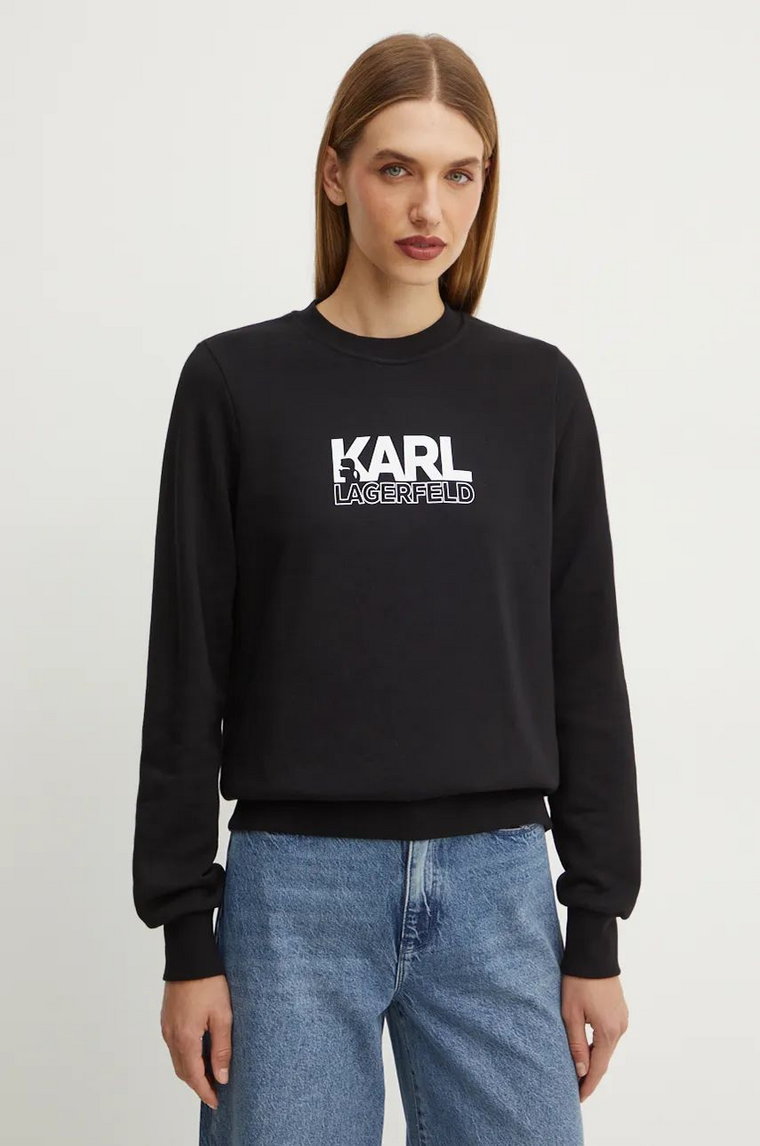 Karl Lagerfeld bluza bawełniana damska kolor czarny z nadrukiem 24WW1803